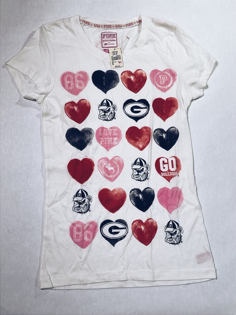 NWT VS PINK Georgia Bulldogs Heart Tee - Womens Size S - White